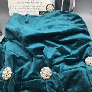 2pc Cynthia Rowley Teal Velvet Curtains Window Panels 50x96 Pearl Accent Luxury